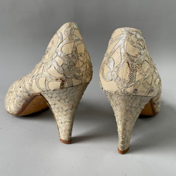 80s Andrea Pfister Lace Openwork Pumps Vintage Metallic Leather sz. 7 Snakeskin - Picture 8 of 9
